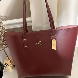 Coach Burgundy Reversible Leather Tote Bag